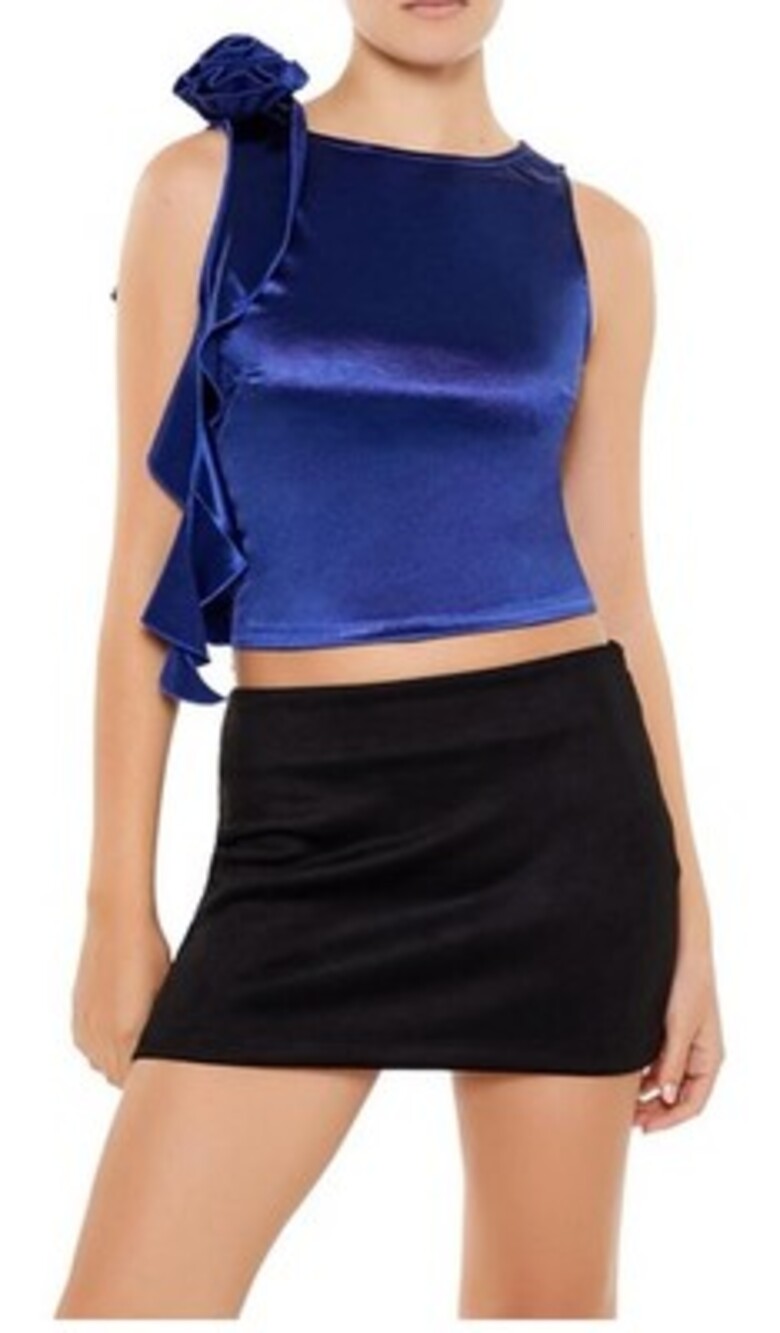 Forever 21 Women's Satin Rosette Sash Crop Top -Dark Blue Large